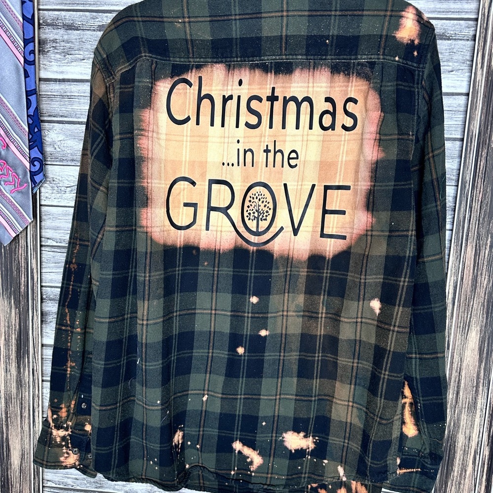 Flannel Green Black Buffalo Bleach Plaid UpCycled Christmas Handcrafted Handmade